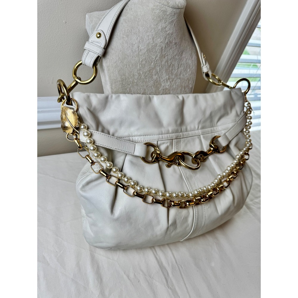 VTG COACH Y2K Shoulder Chalk White Leather Hobo Bag F10205 Equestrian Purse - Picture 3 of 9